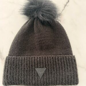 Guess black Knit Beanie with Pom Pom